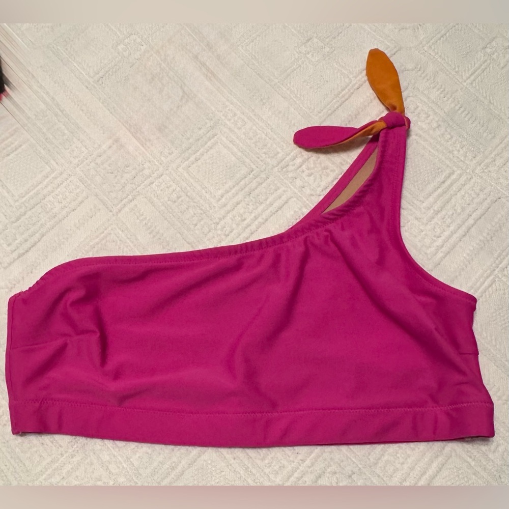 Old Navy bikini swim top - one shoulder tie - pink & orange. Large - Picture 2 of 11